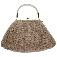 1960s Boho Vintage Handle Handbag Brown Wool Metal Closure Plastic Handle Italy
