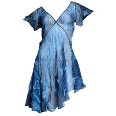 1990s Zandra Rhodes Asymmetric Silk  Dress