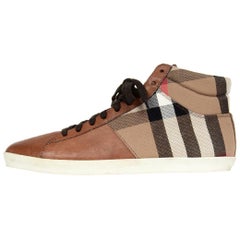 Burberry Brown Leather/Plaid Tartan High Top Sneakers Sz 41
