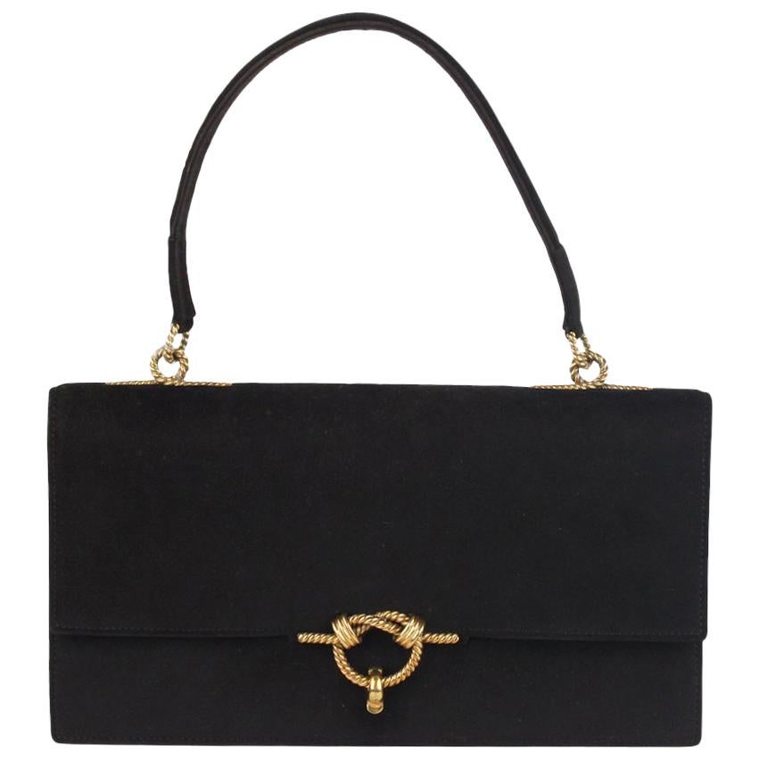 Hermes Vintage Black Suede Sac Cordeliere Top Handle Bag