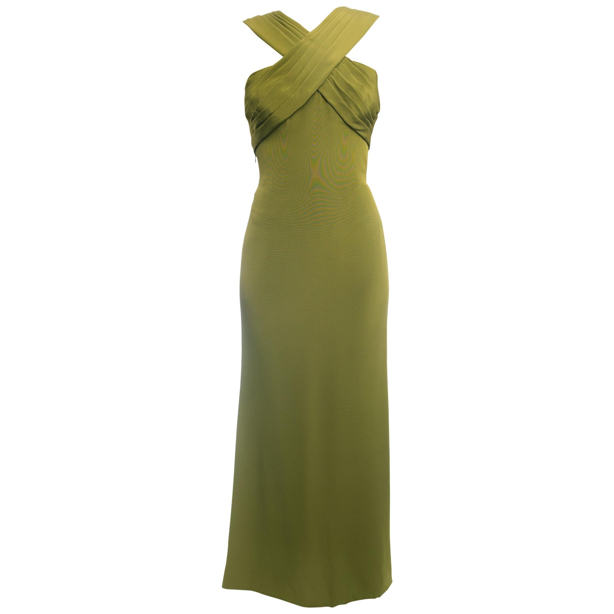 Yves Saint Laurent Haute Couture Vintage 1990’s Olive Green Gown For Sale