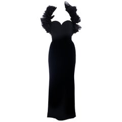 Yves Saint Laurent Haute Couture Vintage 1990’s Black Ruffle Evening Gown