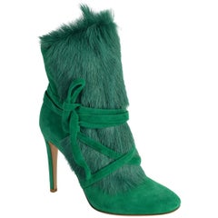Gianvito Rossi Womens Green Moritz Shearling Suede Ankle Boots IT38/US8~RTL$1625
