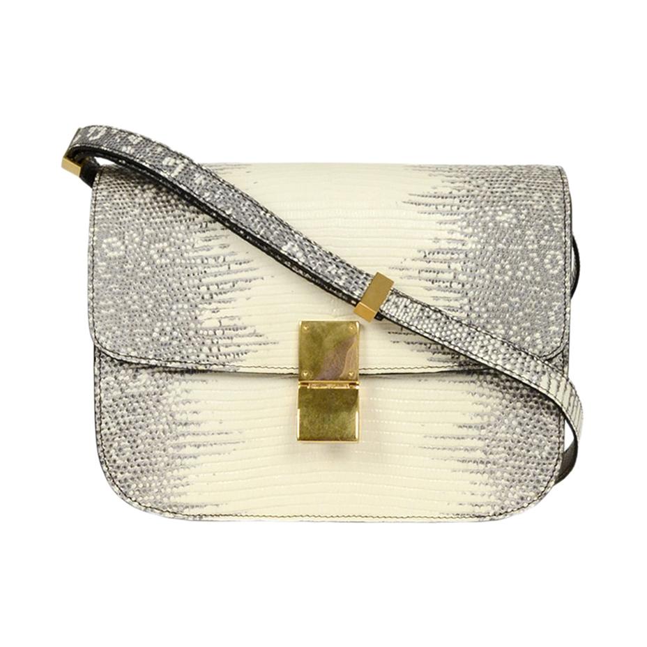 Celine White/Grey Ombre Lizard Medium Box Bag with Receipt