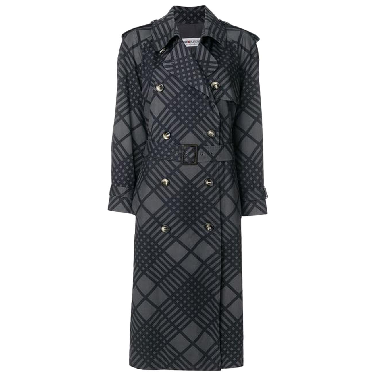 Yves Saint Laurent Graphic Cotton Trench Coat Black and Grey