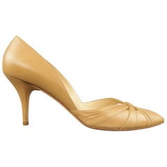 JIMMY CHOO Size 12 Tan Beige Leather Cutout Toe Pointed Pumps
