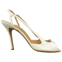 MANOLO BLAHNIK Size 12 White Patent Leather Peep Toe Slingback Pumps