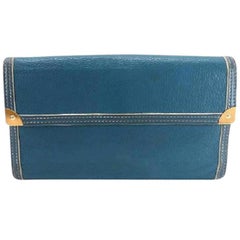 Vintage Louis Vuitton Blue Suhali Leather Long Bifold Sarah 218872 Wallet