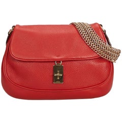 Prada Red Leather Chain Baguette