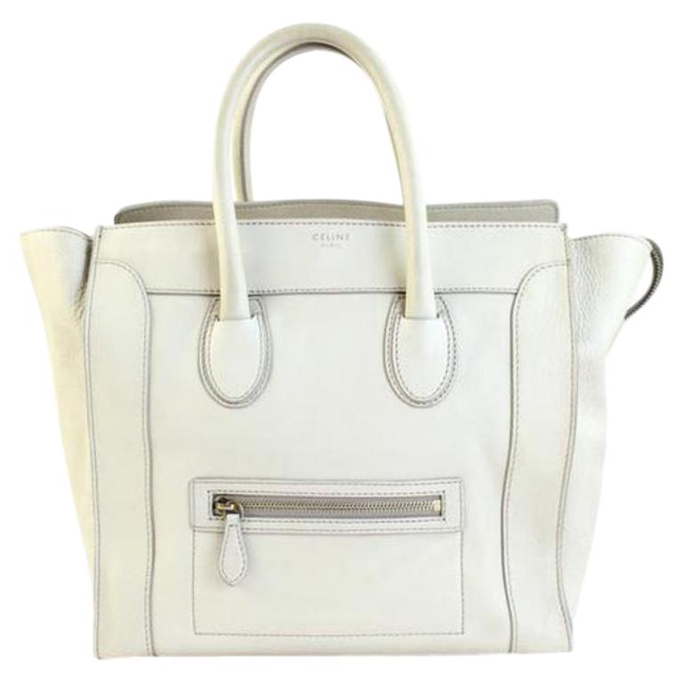 Céline Luggage Mini 7cety72817 White Leather Tote For Sale at 1stDibs