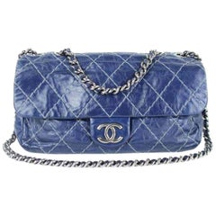 Vintage Chanel Classic Flap Quilted Surpique 219133 Navy Blue Leather Shoulder Bag