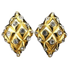 Chanel Gold Quilted Diamond Crystal 219452 Earrings