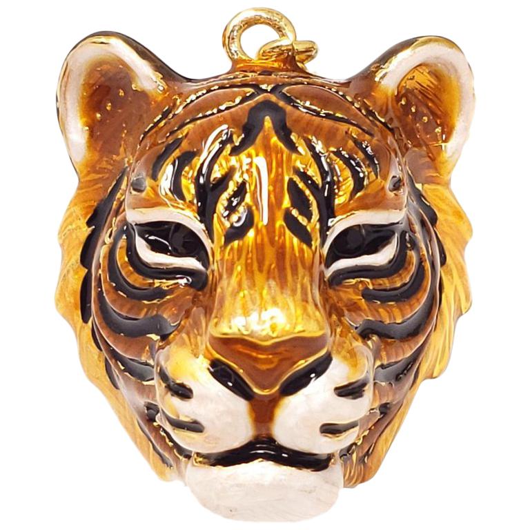 Jay Strongwater "Call of the Wild" Enamel Tiger Head Charm in Gold