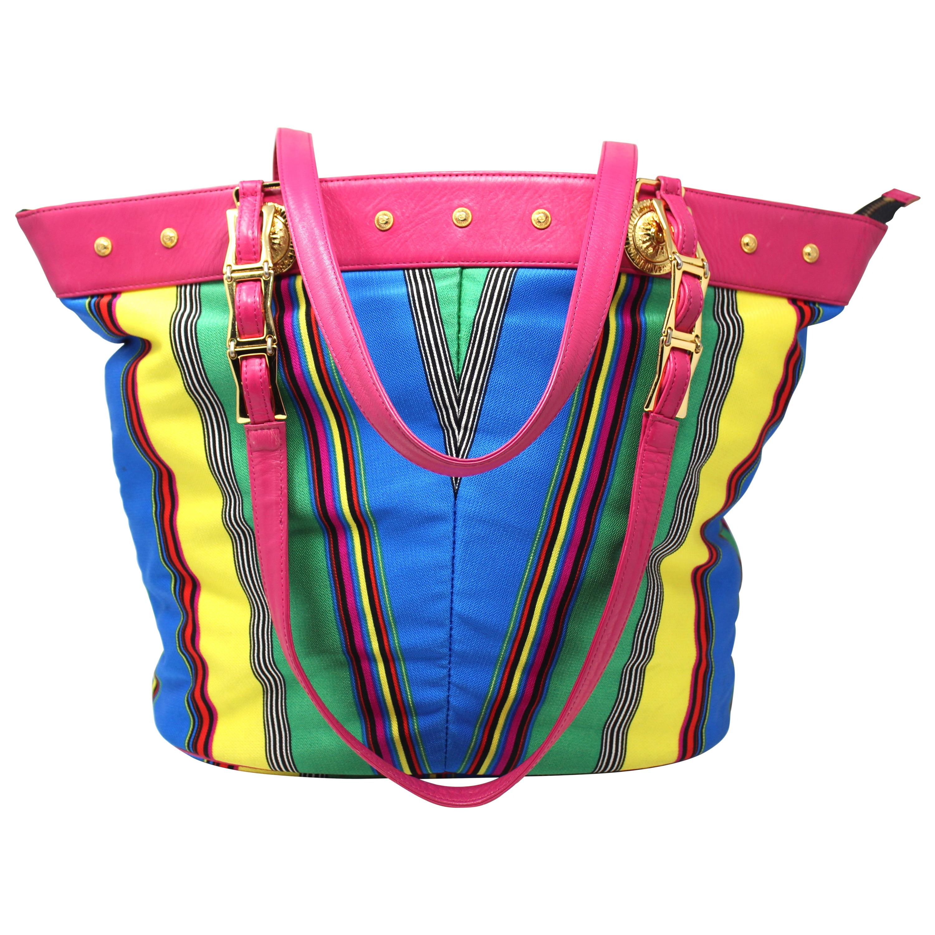 Gianni Versace Multicolored Large Tote, c. 90's  For Sale