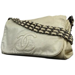 Vintage Chanel Jumbo Triple Chain Flap 220468 Ivory Leather Shoulder Bag
