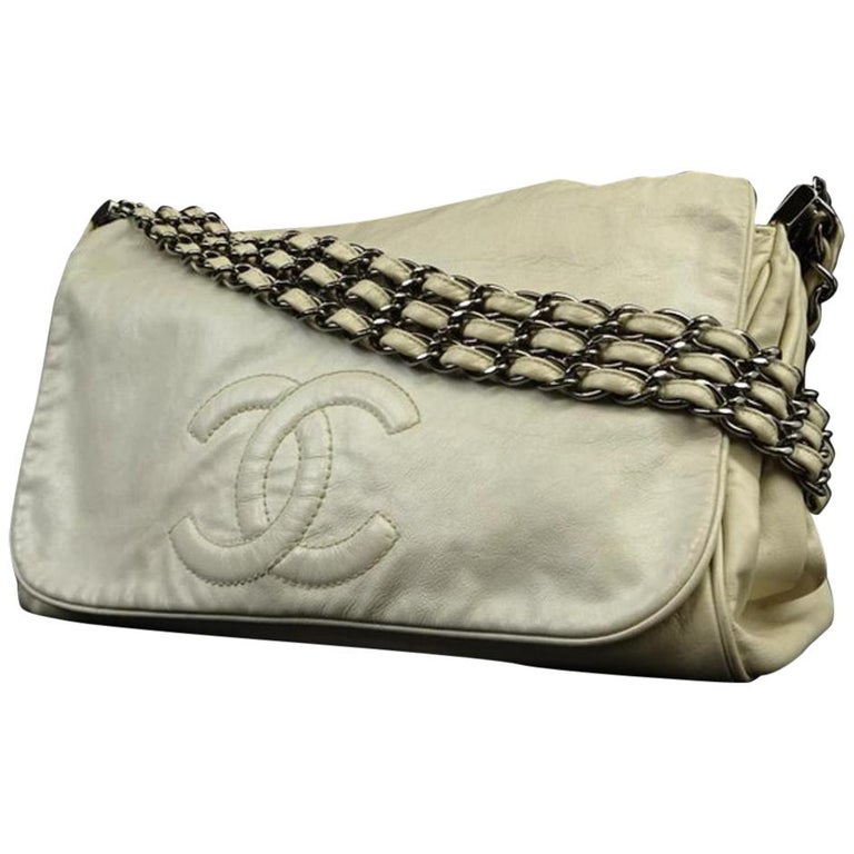 Chanel Jumbo Triple Chain Flap 220468 Ivory Leather Shoulder Bag, Chanel