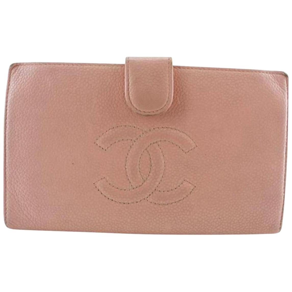 Chanel Pink Caviar Cc Bifold Long Classic 224368 Wallet For Sale