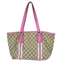 Vintage Gucci Web Stripe Charm 220579 Pink Coated Canvas Tote