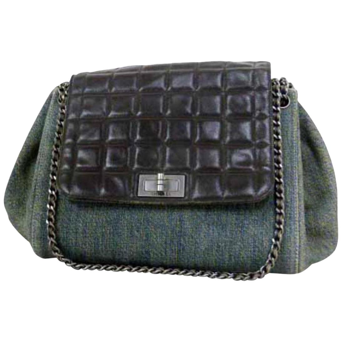 Chanel Denim X Quilted Leather Accordion Flap 222969 Black Shoulder Bag For Sale