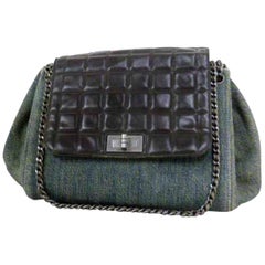Vintage Chanel Denim X Quilted Leather Accordion Flap 222969 Black Shoulder Bag