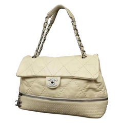 Vintage Chanel Quilted Weekender Convertible Flap 222978 Ivory Leather Shoulder Bag