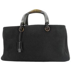 Gucci Boston Rare Handle Duffle 223187 Black Canvas Satchel