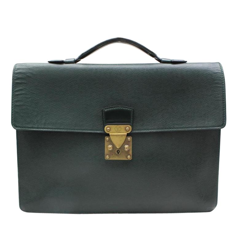 Louis Vuitton Taiga Serviette Kourad 370316 Green Leather Laptop Bag For Sale