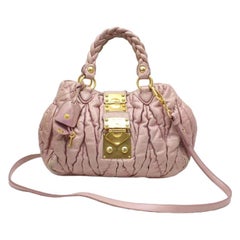 Vintage Miu Miu Quilted 2way Braided Handle 370312 Pink Leather Shoulder Bag