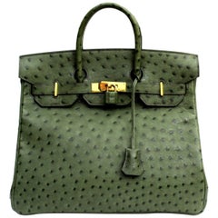 Hermes 30 cm Green Leather Birkin Bag