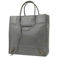 BALENCIAGA Gray Leather LARGE SHOPPING BAG Shopper For Sale at 1stdibs