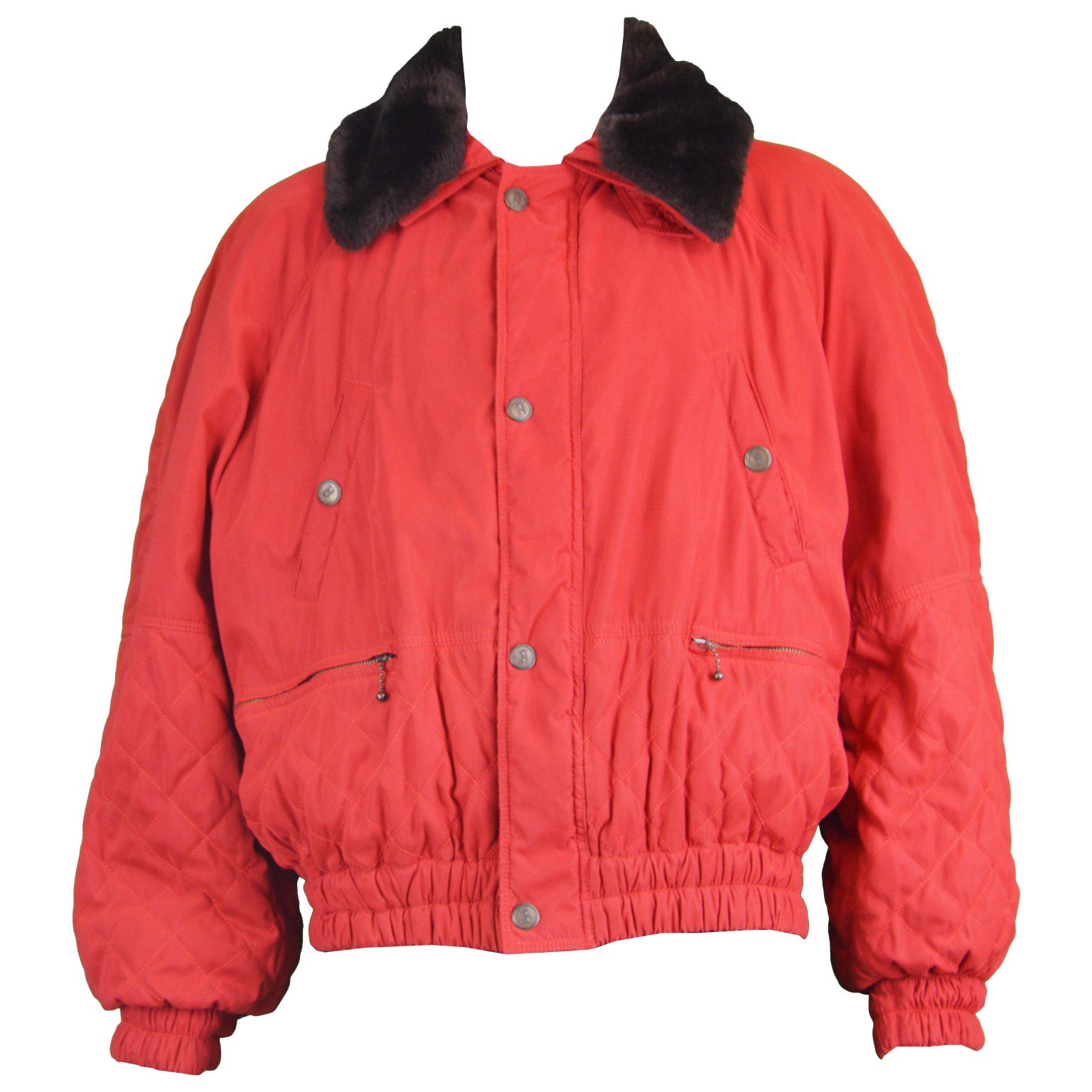 Oliver by Valentino Men's Vintage Red Quilted Bomber Jacket Coat, 1980s