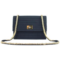 Vintage Chanel Mademoiselle ( Ultra Rare ) Quilted Flap 222335 Black Nylon Shoulder Bag
