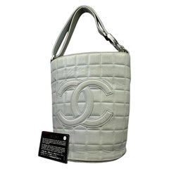 Chanel Quilted Chocolate Bar Bucket 222672 Powder Blue Leather Tote
