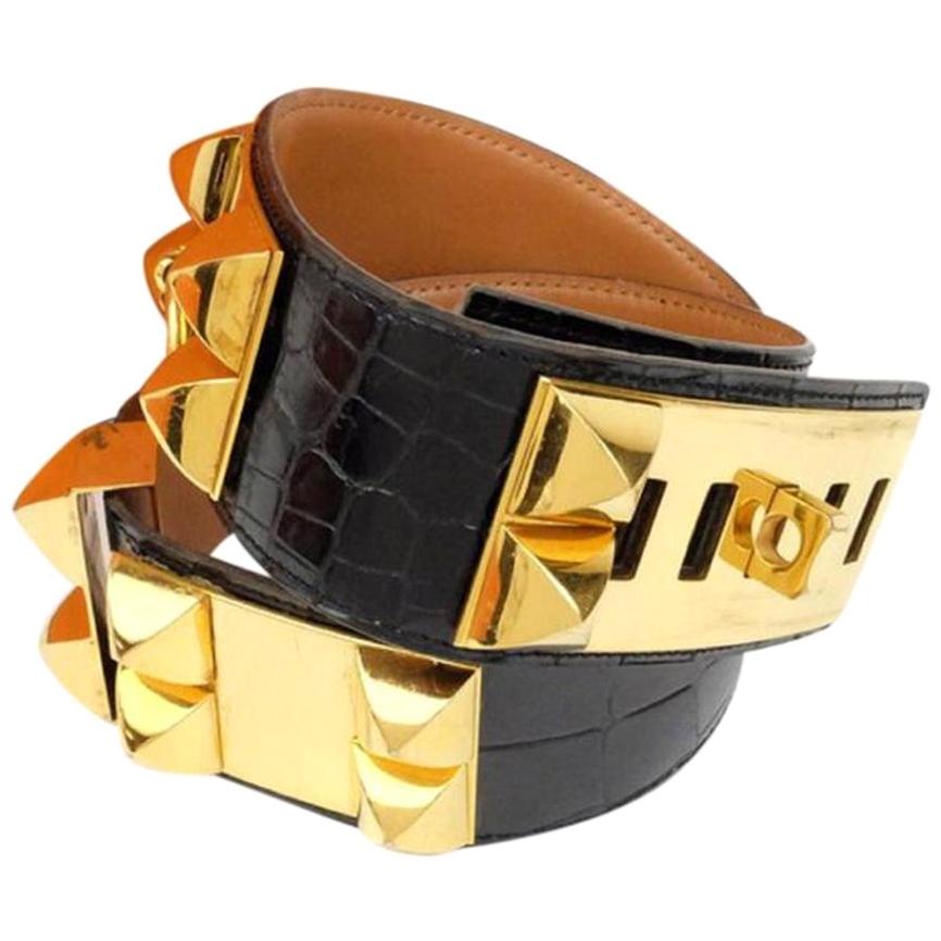 Hermès Black Medor 50mm Collier De Chien 222334 Belt For Sale