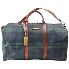 Large Plaid Duffle W/ Strap 195020 Green Coated Canvas Weekend/Travel Bag