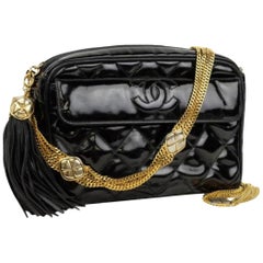 Chanel Camera Classic Flap Quilted Fringe Tassle 222186 Black Cross Body Bag