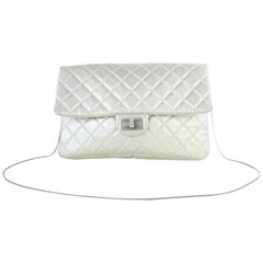 Chanel Quilted Metallic Jumbo Flap 13ct927 Silver Leather Shoulder Bag
