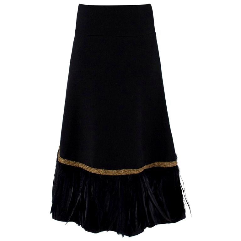 Dolce & Gabbana Wool and Feather Trim Midi Skirt US 6