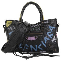Used Balenciaga City Graffiti Classic Studs Handbag Leather Small