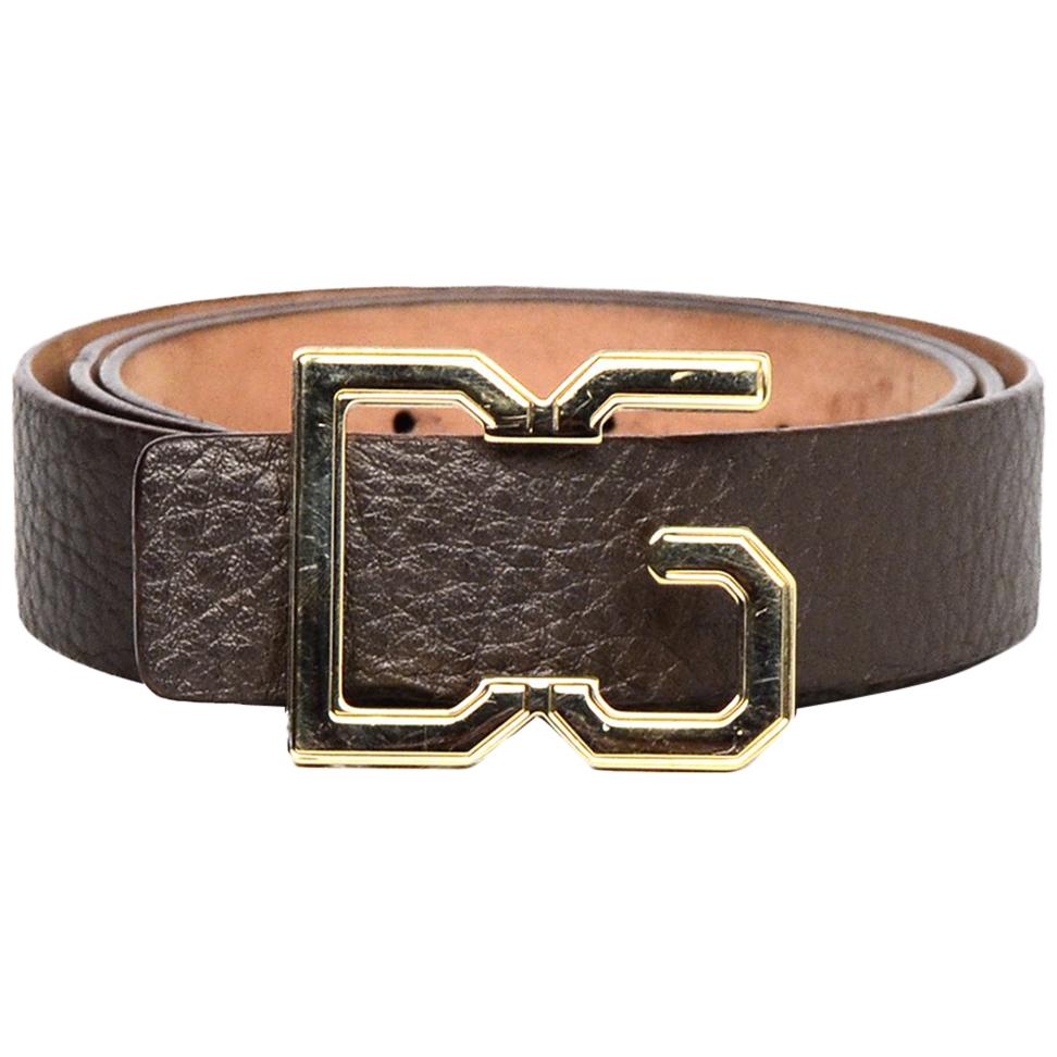 Dolce & Gabbana Brown Leather Belt W/ DG Logo Buckle Sz 85