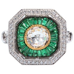 Art Deco Style  Cubic Zirconia Synthetic Emerald Sterling Ring