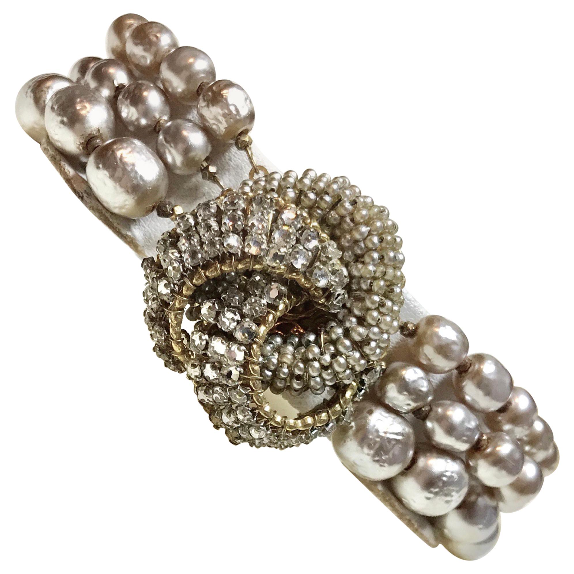 Miriam Haskell Baroque Faux-Pearl and Rhinestone Bracelet For Sale