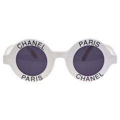 Retro Chanel Paris Logo Frame White Sunglasses