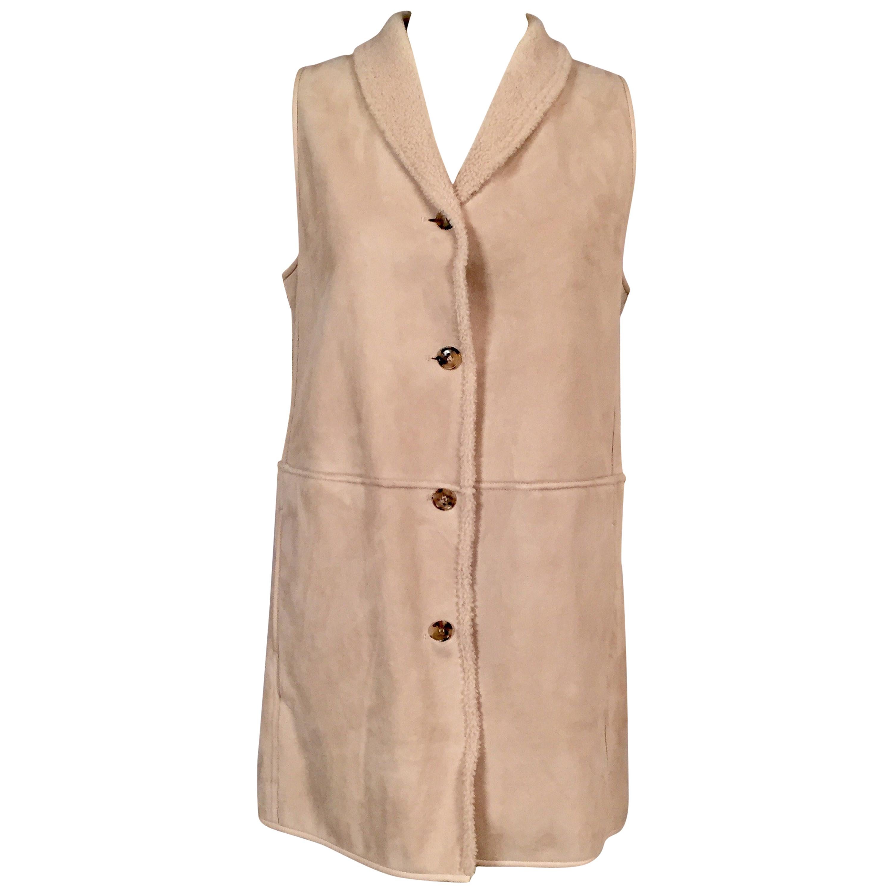 Loro Piana Light Weight Beige Shearling Vest Jacket Larger Size For Sale