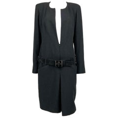 2009 Chanel Runway Look Black Wool Belted Dress / Coat (Large Size)