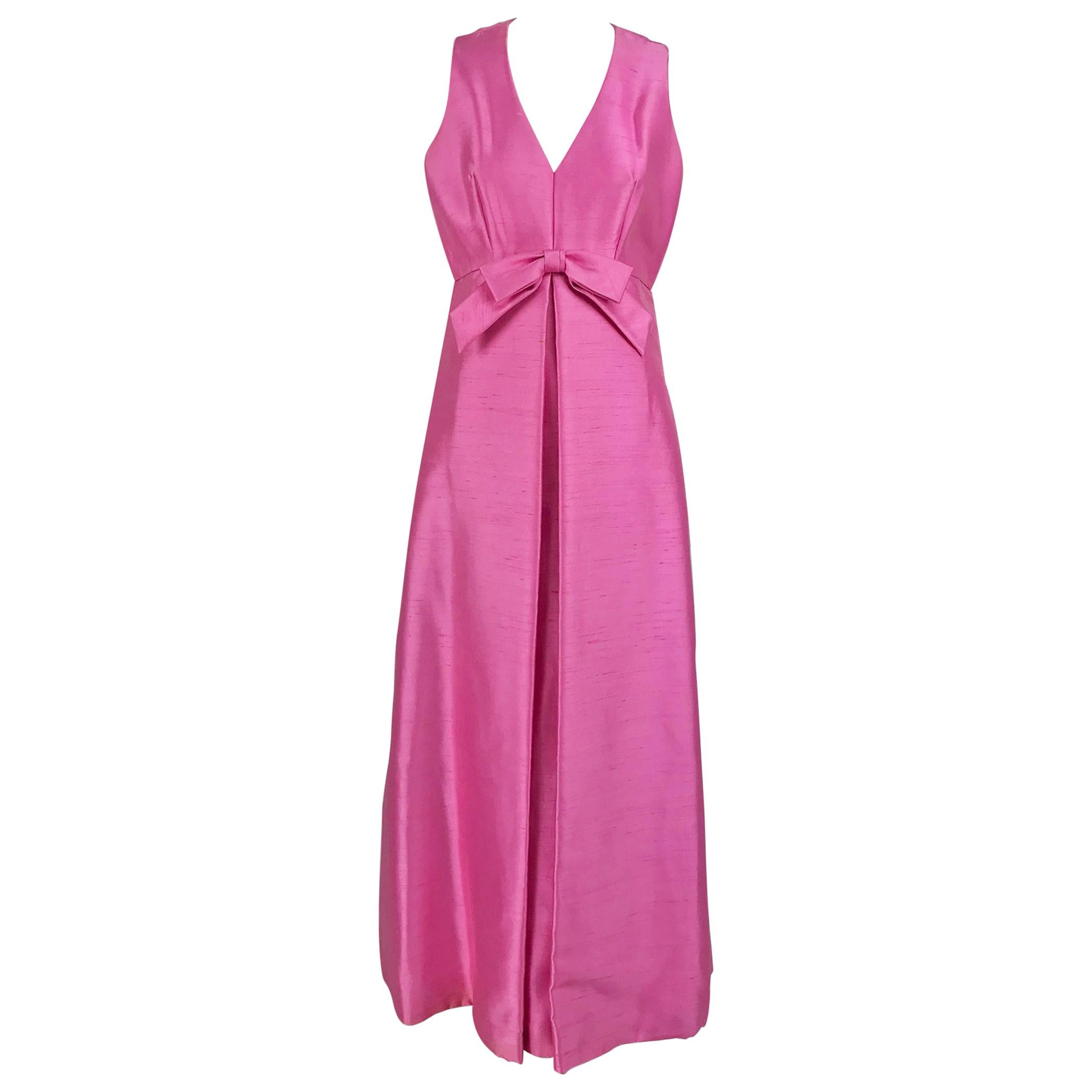 Kent Originals bubble gum pink slub silk bow front evening dress 1960s ...