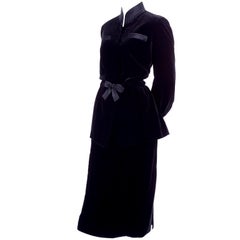 Vintage Valentino Boutique Black Velvet Skirt Suit With Satin Trim Size 6