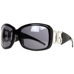 Dolce & Gabbana Black Resin Sunglasses W/ Crystal DG Logo At Arms