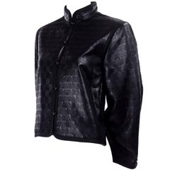 1970s Yves Saint Laurent Black Textured Russian Inspired Jacket W/ Red Lining