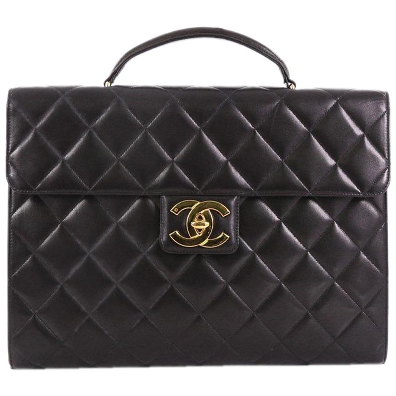 Chanel Vintage CC Briefcase Quilted Lambskin Large